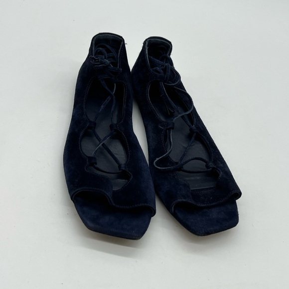 Khaite Women’s Sz 37 US 6.5 Blue Suede Lace Up Gladiator Fashion Flat Sandals - Picture 1 of 14